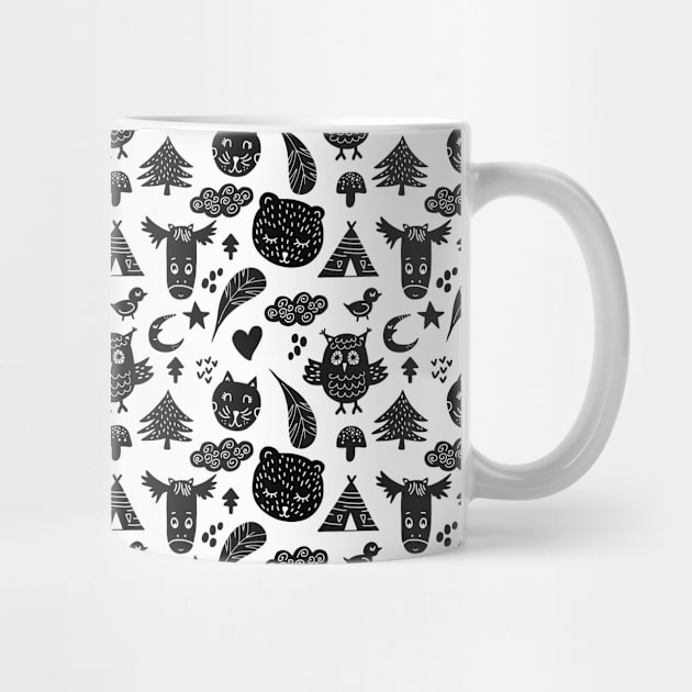 Black And White Cute Animals Pattern by Stay Studio